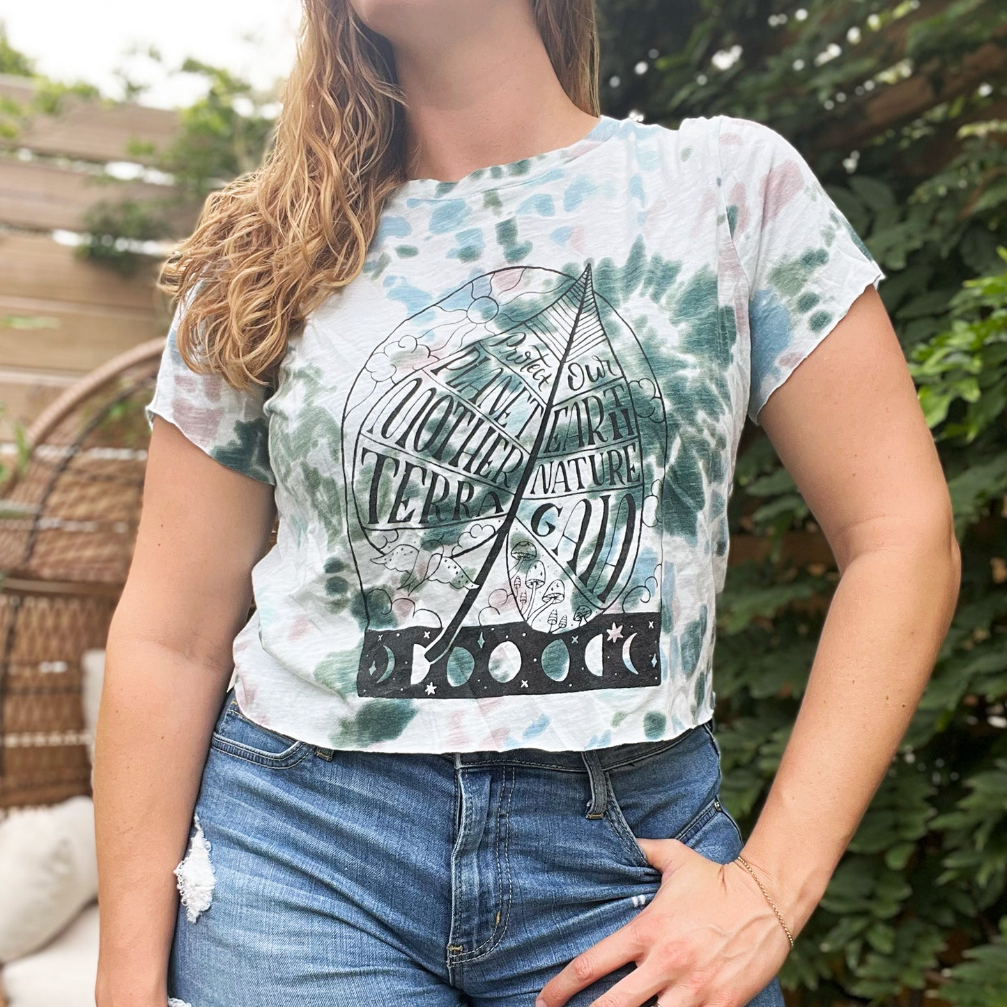 Protect Mother Nature | Blue/Pink/Green Tiedye Crop Top | Medium