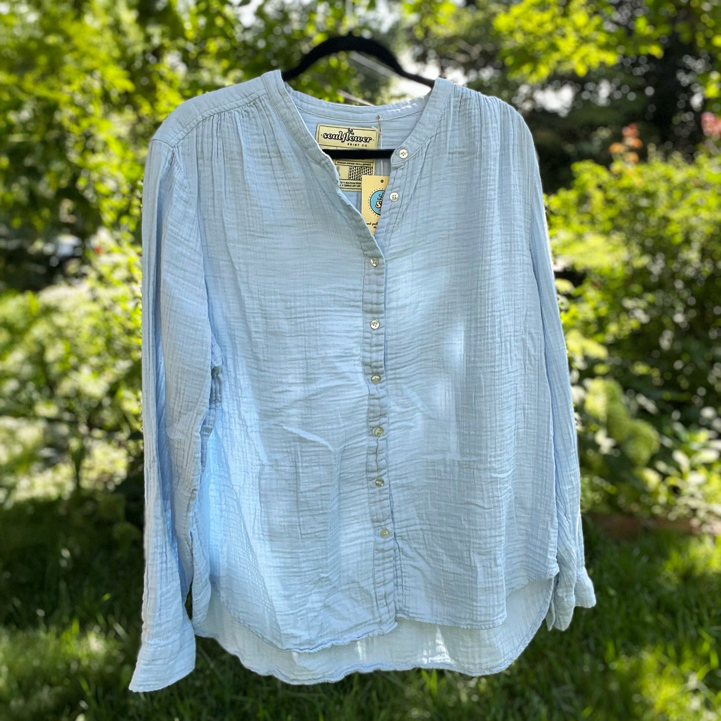 One Day at a Time | July Birth Flower | Blue Button Up | 2X