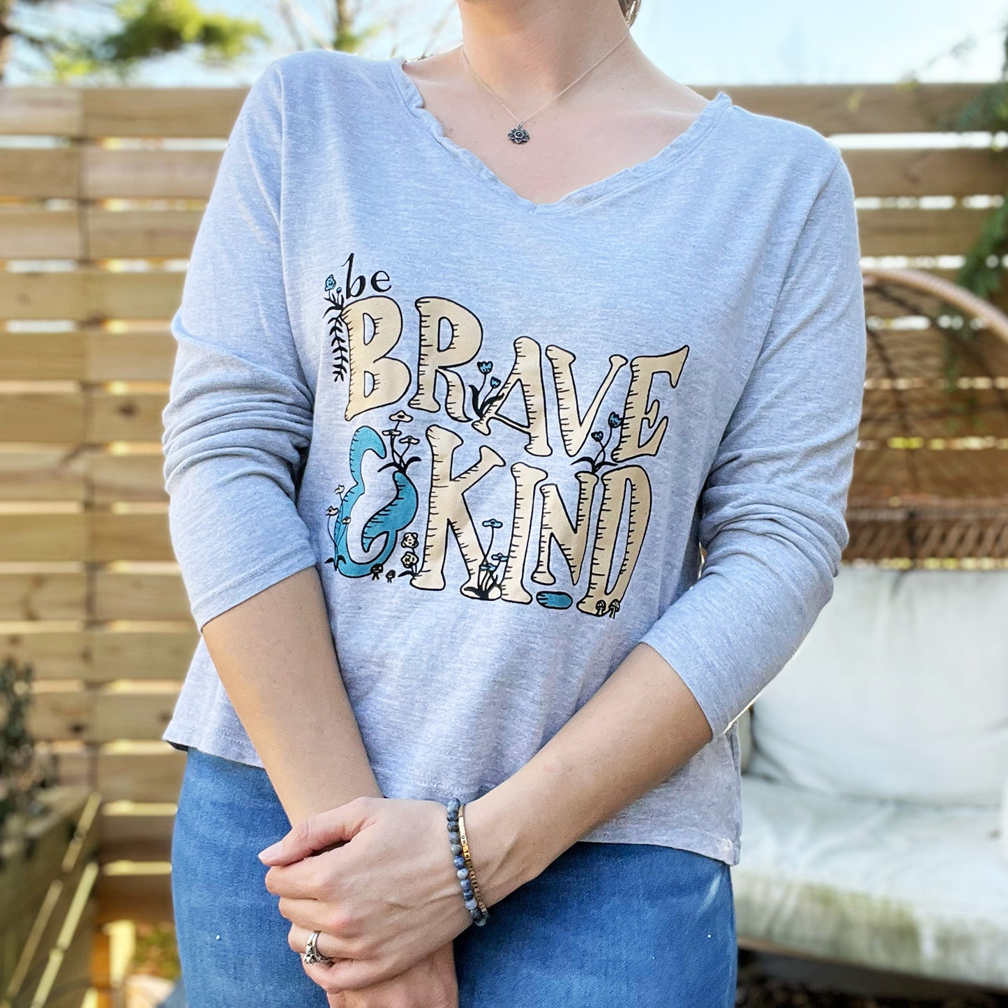 Brave & Kind | Light Gray Long Sleeve | Large