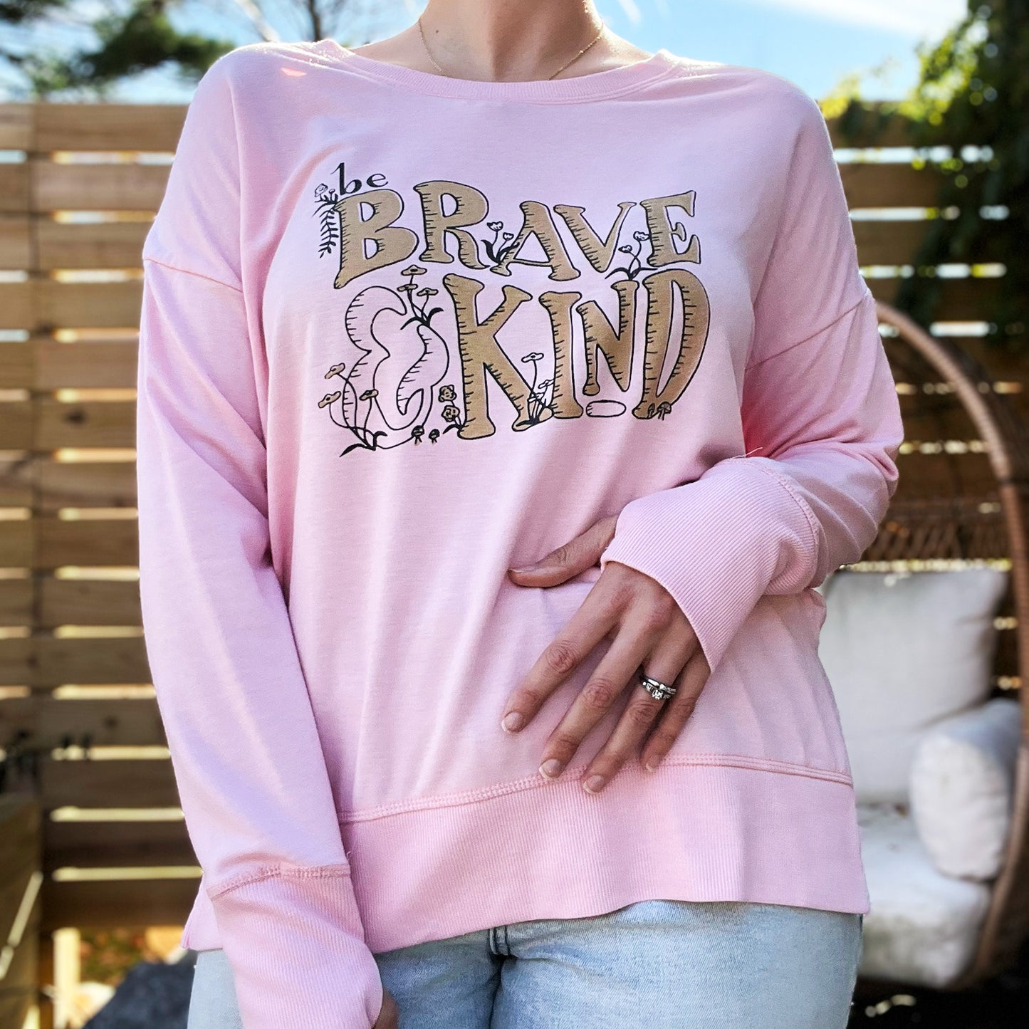 Brave & Kind | Pink Long Sleeve with Thumbholes | Large