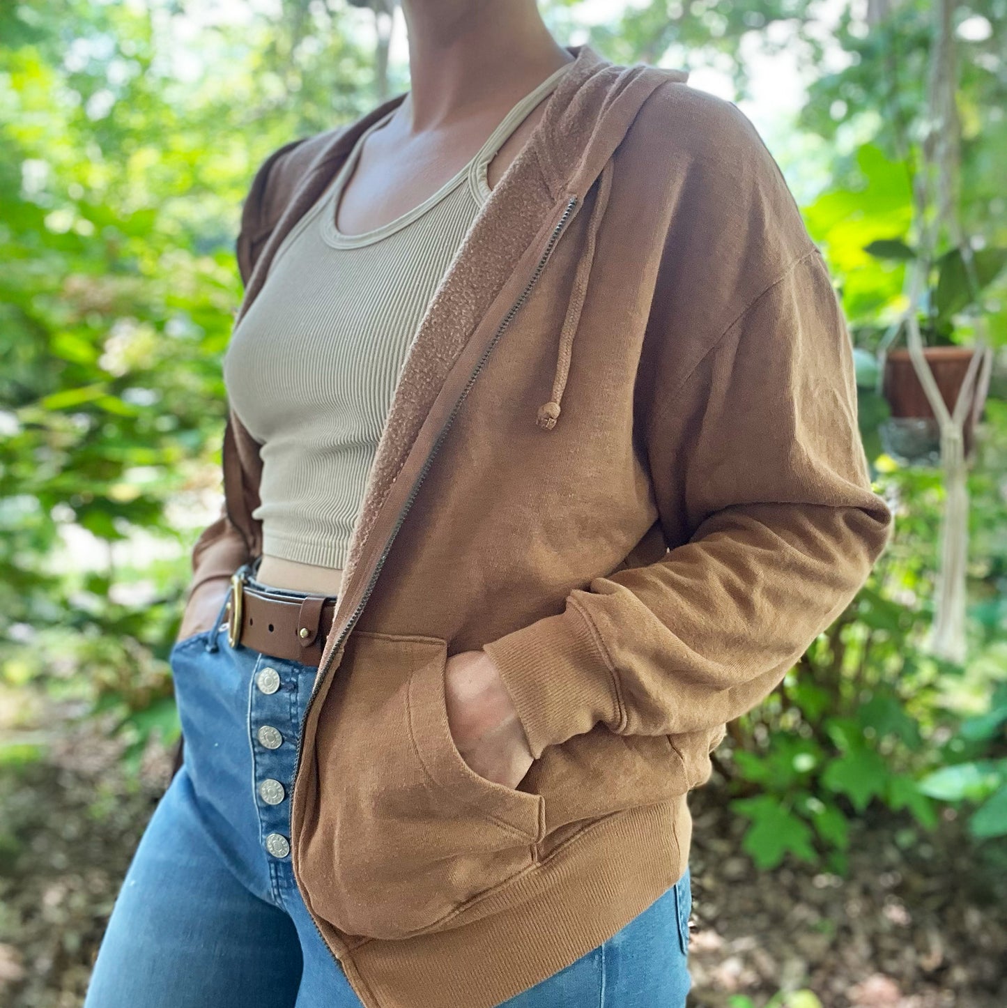 Stronger Together | June Birth Flowers | Brown Zip-Up Hoodie | XS