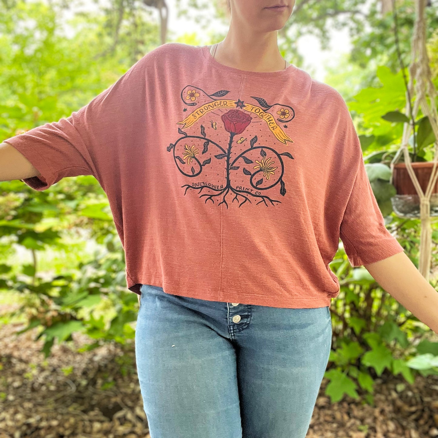 Stronger Together | June Birth Flower | Dark Pink Dolman Sleeve Shirt | Large