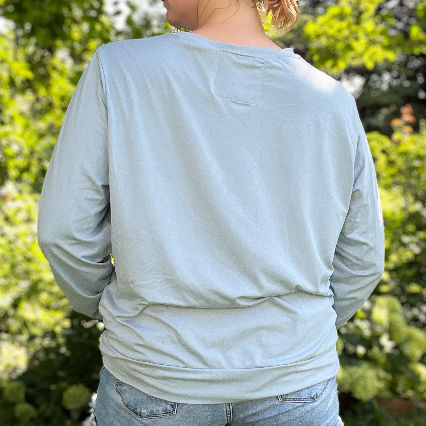 One Day at a Time | July Birth Flower | Dusty Blue Long Sleeve | XL