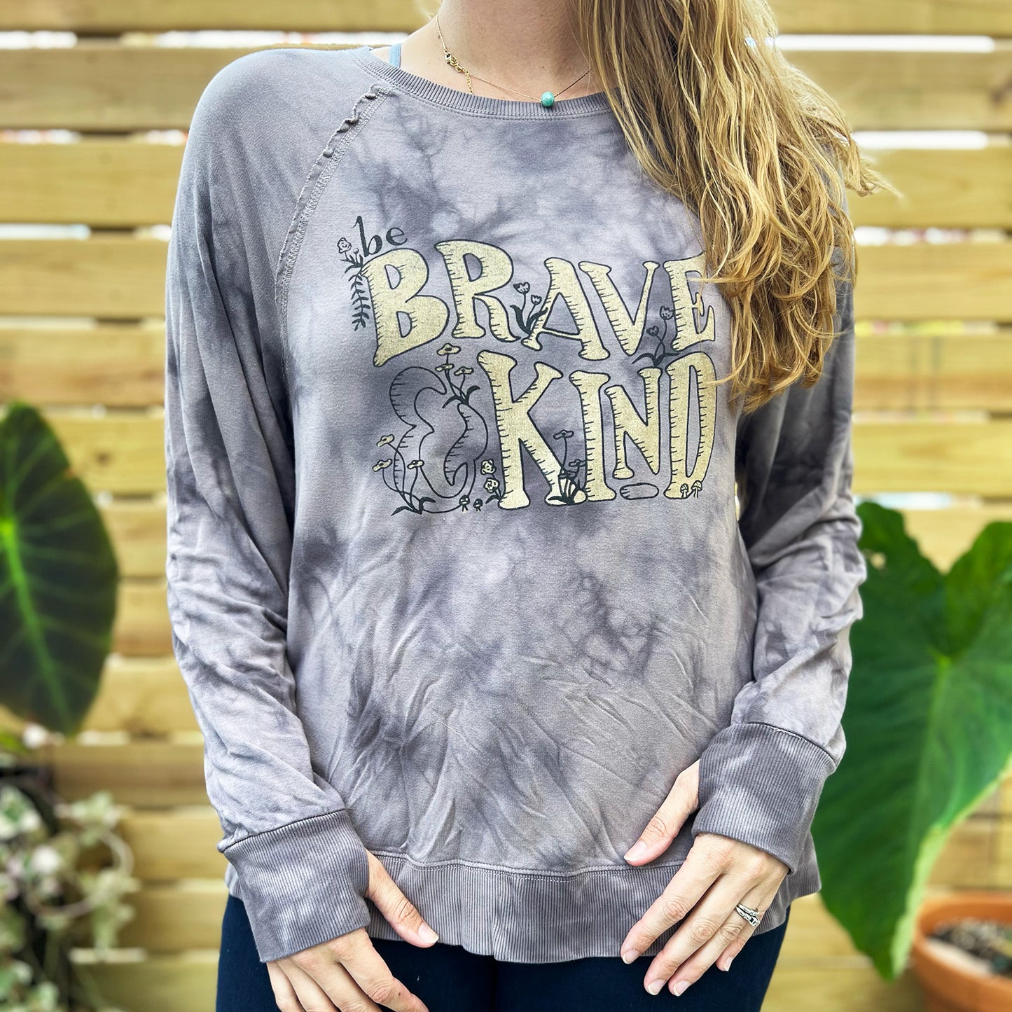Brave & Kind | Gray Tiedye Long Sleeve with Thumbholes | Medium