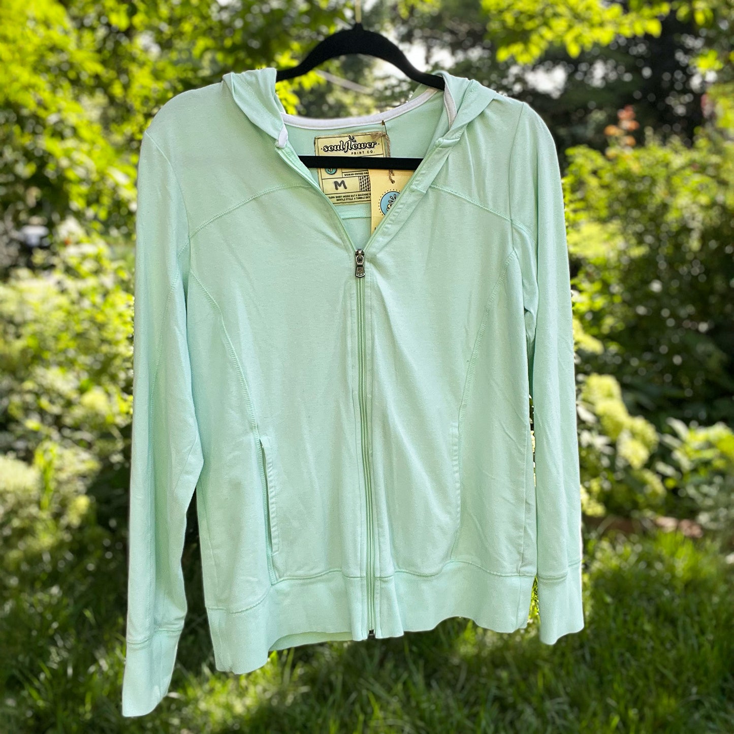 One Day at a Time | July Birth Flower | Green Zip-Up Hoodie | Medium