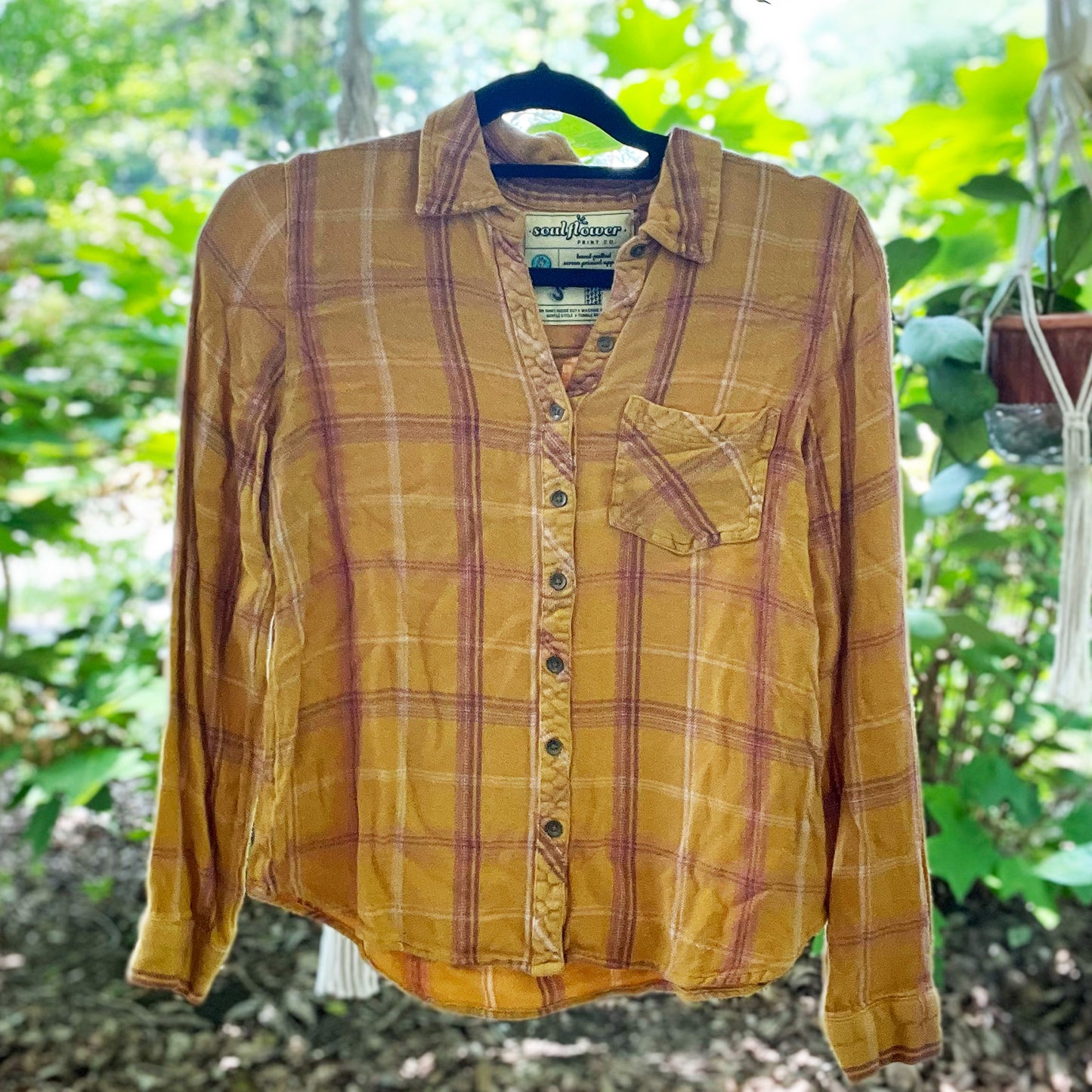 Stronger Together | June Birth Flower | Mustard Flannel Button Up | Small