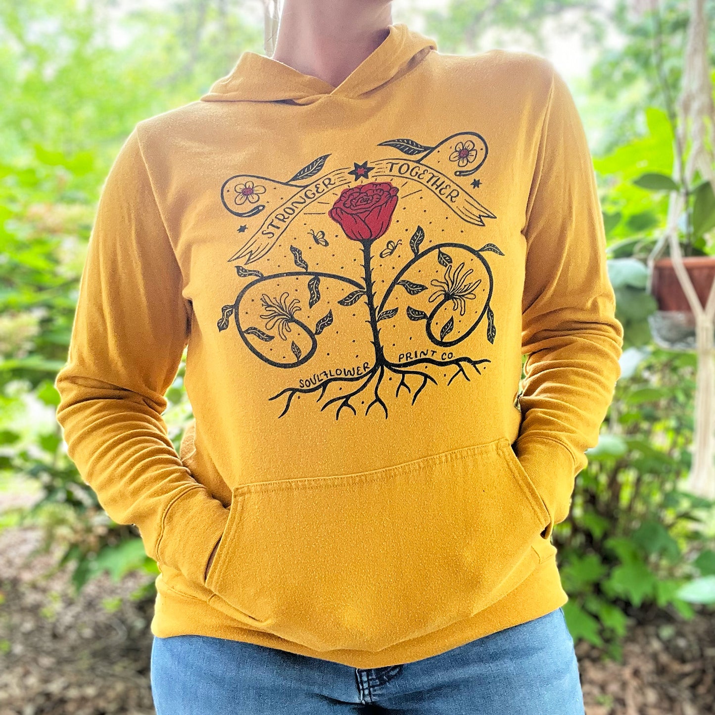 Stronger Together | June Birth Flower | Mustard Hoodie | Large