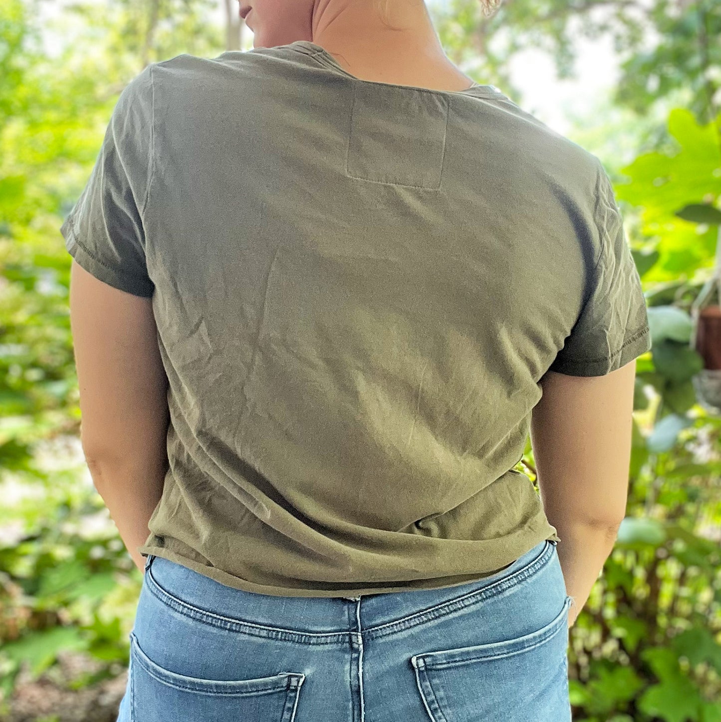 Stronger Together | June Birth Flower | Olive Green Crop Top | Medium