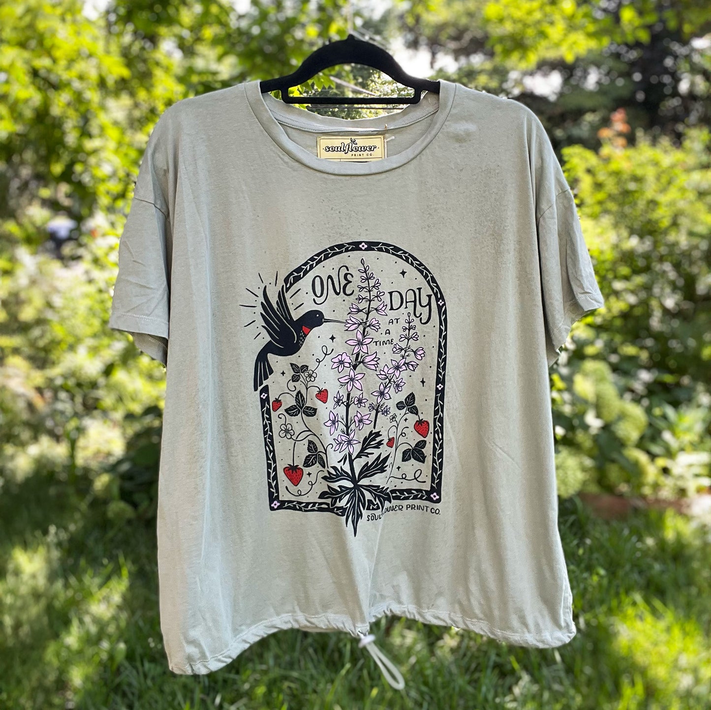 One Day at a Time | July Birth Flower | Olive Green Tee | 2X