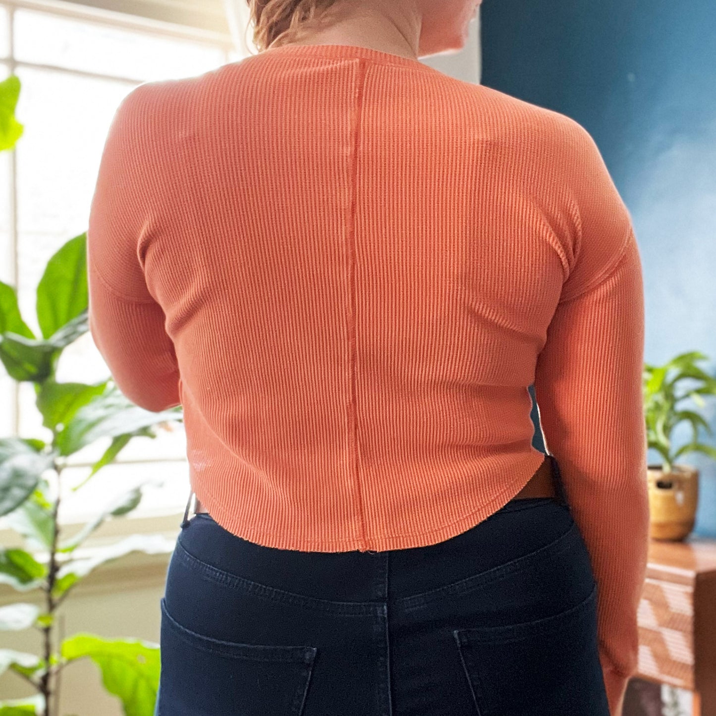 Home Sweet Indiana | Orange Waffle Knit Long Sleeve Crop | Small