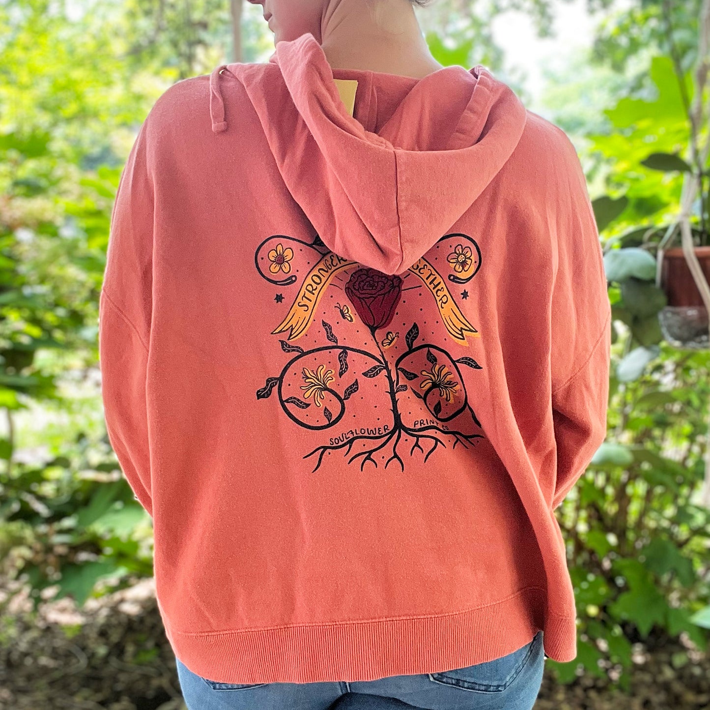 Stronger Together | June Birth Flower | Pink 3/4 Zip Hoodie | XL