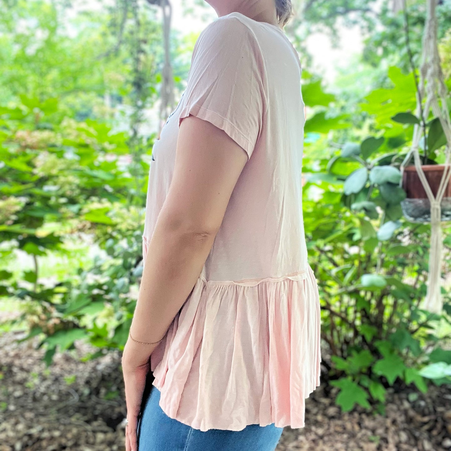 Stronger Together | June Birth Flower | Pink Flowy Top | Large