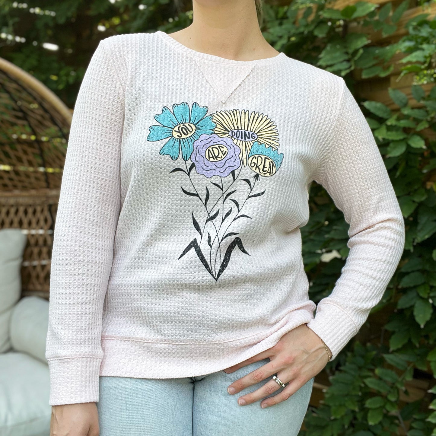 You Are Doing Great | Pink Waffle Knit Long Sleeve | Medium