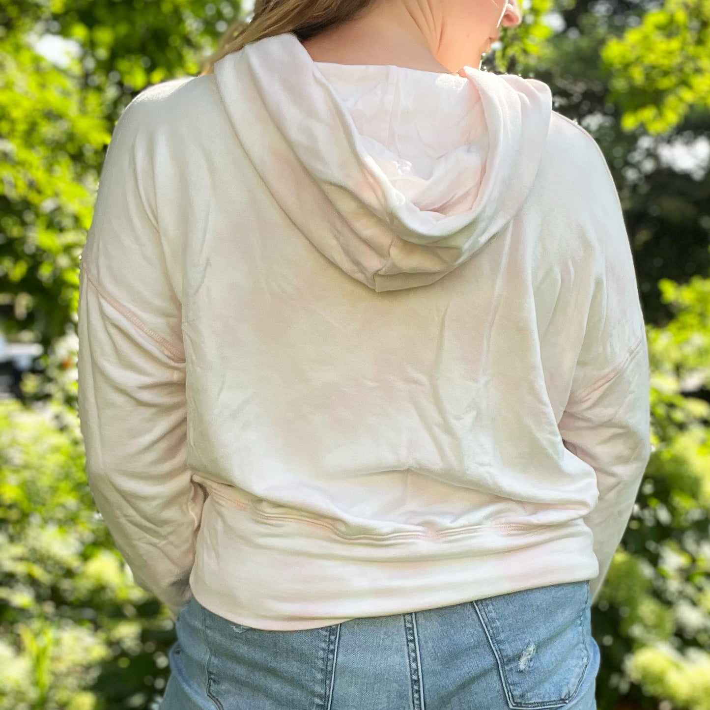 One Day at a Time | July Birth Flower | Light Pink Tiedye Hoodie | Large