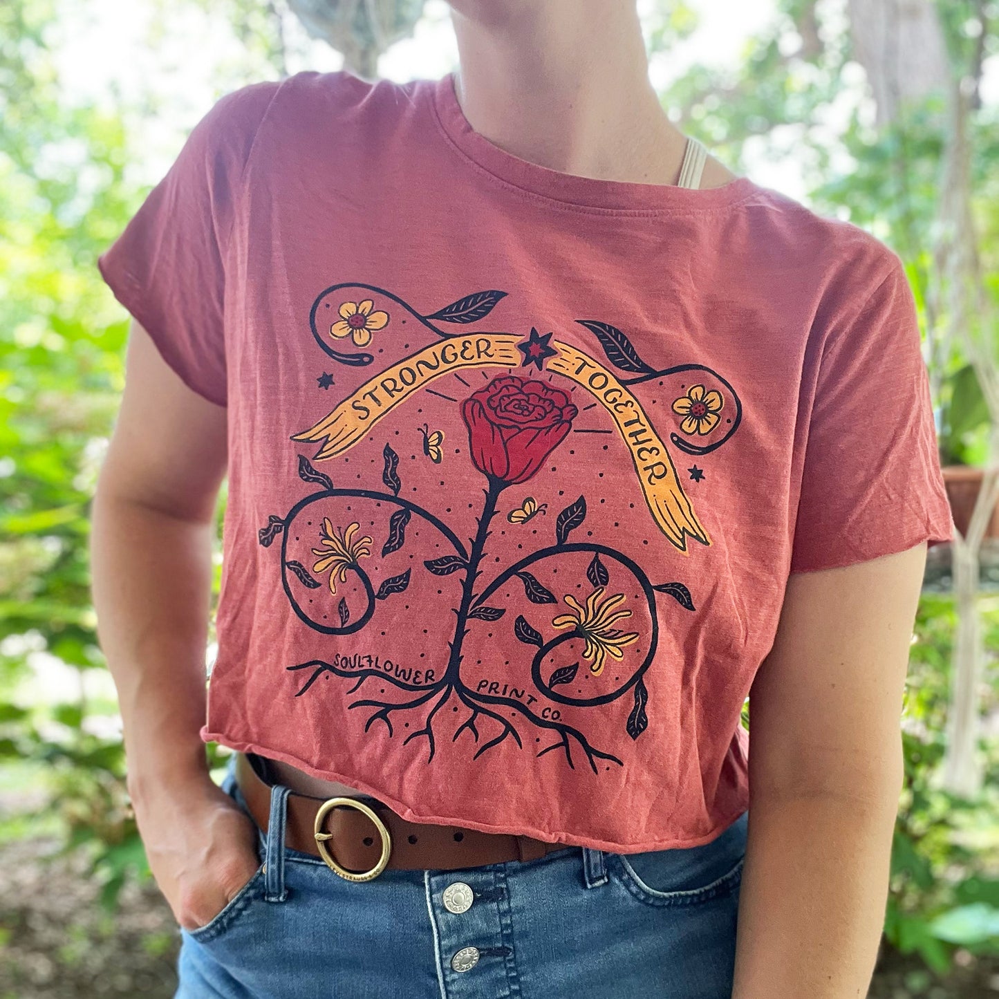 Stronger Together | June Birth Flower | Red Crop Top | Large