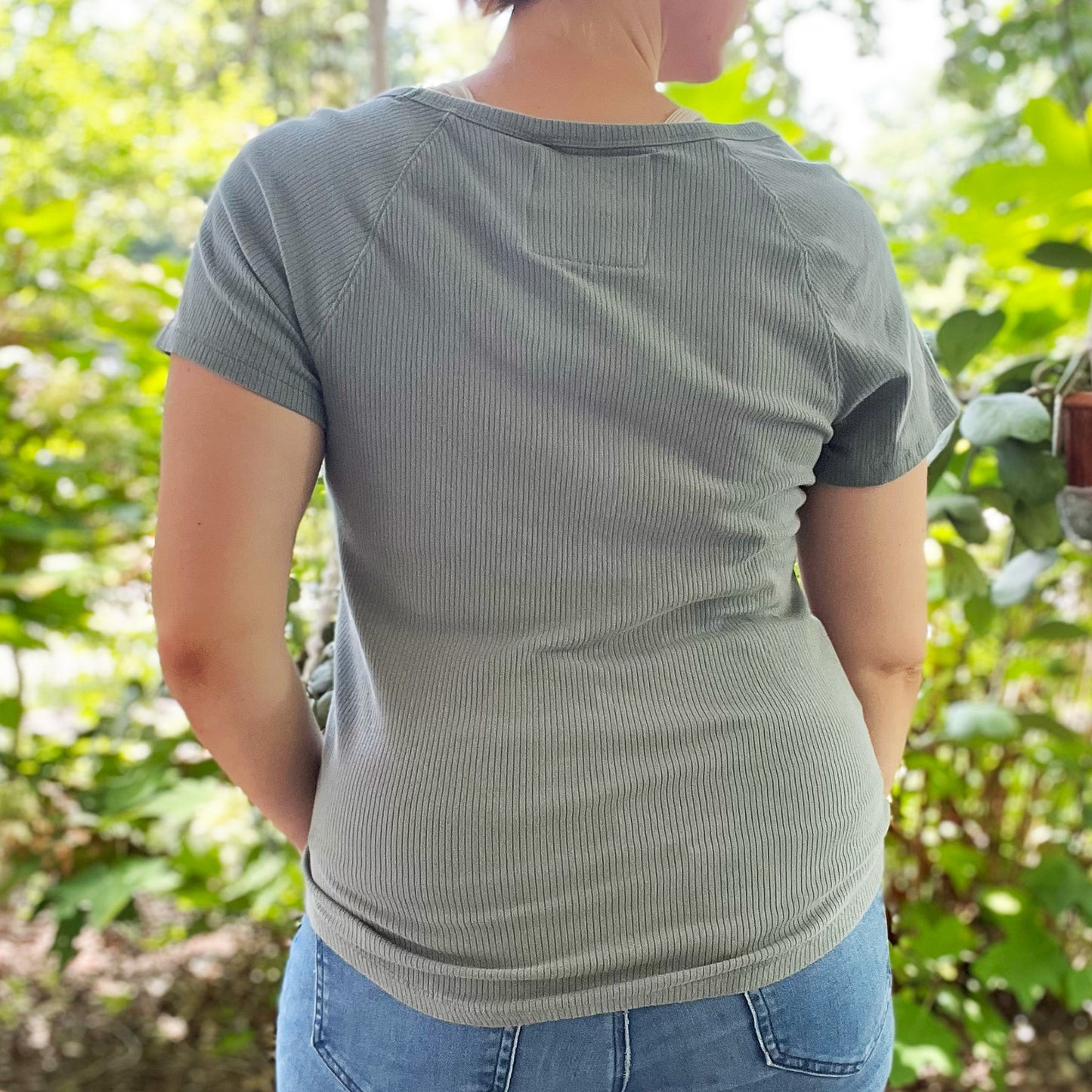 Stronger Together | June Birth Flower | Blue Ribbed Short Sleeve Shirt | XL