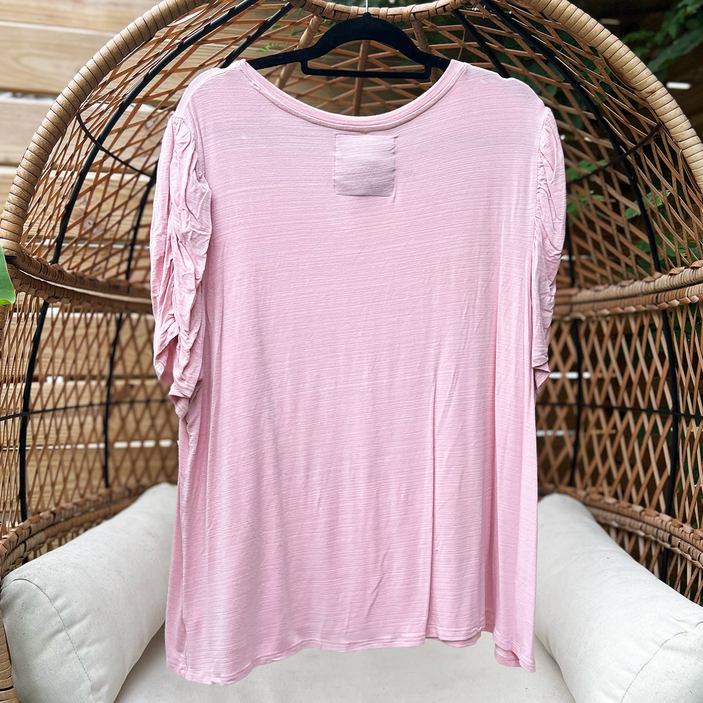 Self Care Cat | Light Pink with Ruched Sleeve Tee | 3X