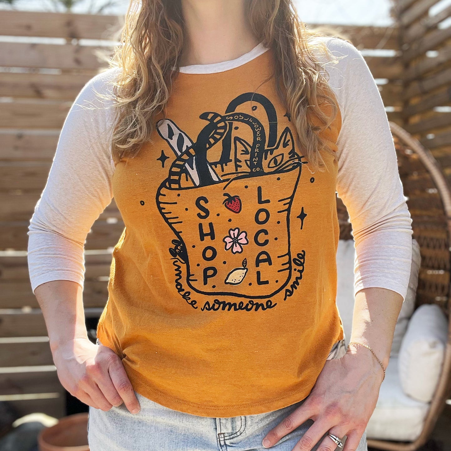 Shop Local | Mustard Baseball Tee 3/4 Sleeve | Medium