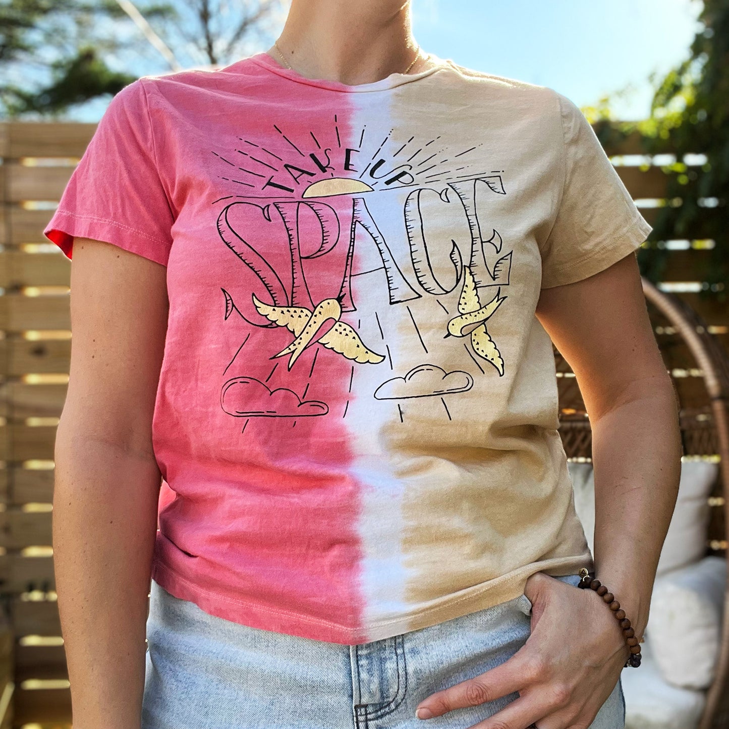 Take Up Space | Pink/Tan Tiedye Tee | Large