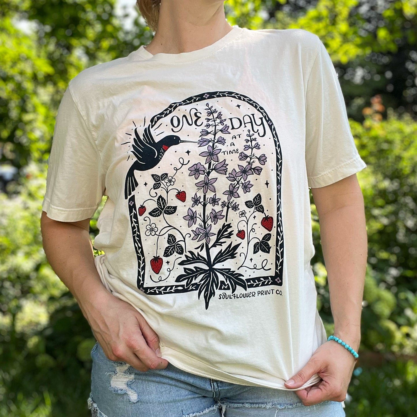 One Day at a Time | July Birth Flower | Cream Tee | XL