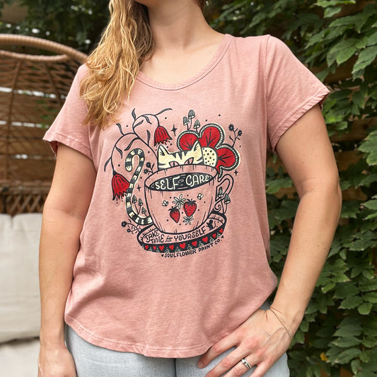 Self Care Cat | Dusty Pink Tee | 2X