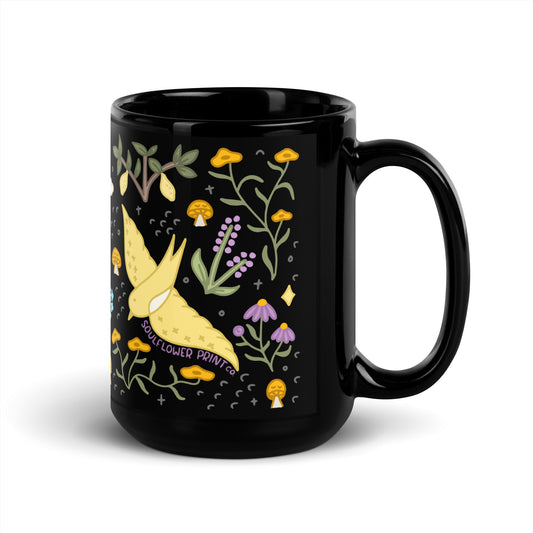 Black Glossy Mug | Wings & Woodlands | Dreamy Botanical Collection