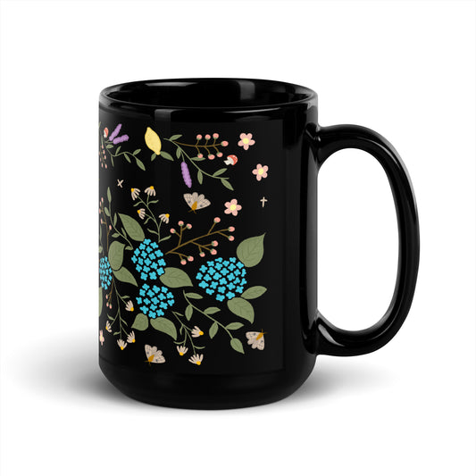 Black Glossy Mug | Hydrangea Bouquet | Dreamy Botanical Collection
