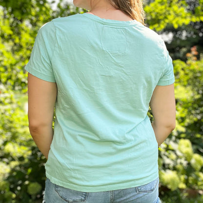 One Day at a Time | July Birth Flower | Blue V-Neck Tee | Large