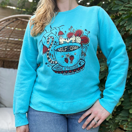 Self Care Cat | Blue Sweatshirt | XL