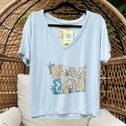 Brave & Kind | Blue V-Neck Shirt | Small