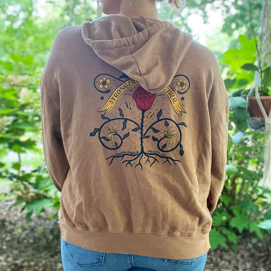 Stronger Together | June Birth Flowers | Brown Zip-Up Hoodie | XS