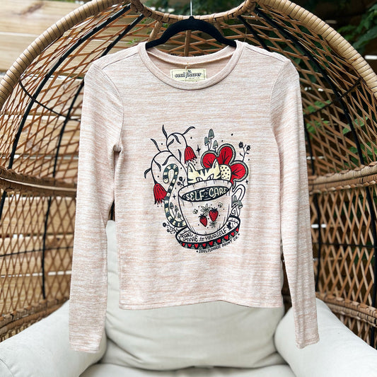 Self Care Cat | Heather Cream Long Sleeve | Small