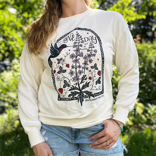 One Day at a Time | July Birth Flower | Cream Sweatshirt | Medium