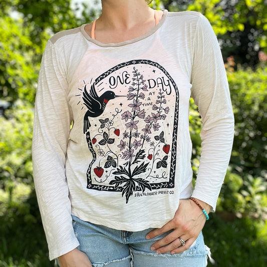 One Day at a Time | July Birth Flower | Cream / Tan Long Sleeve | Large