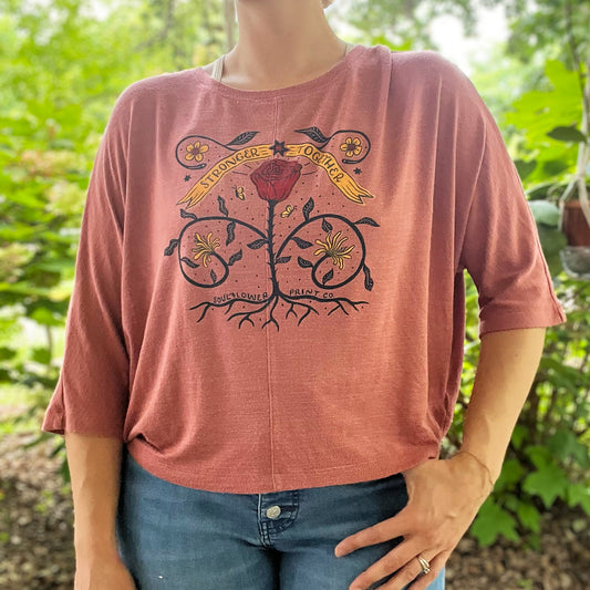 Stronger Together | June Birth Flower | Dark Pink Dolman Sleeve Shirt | Large
