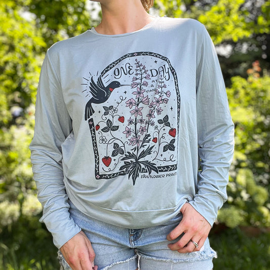 One Day at a Time | July Birth Flower | Dusty Blue Long Sleeve | XL