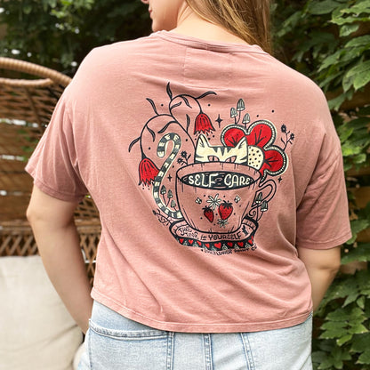 Self Care Cat | Dusty Pink Crop Top | Small