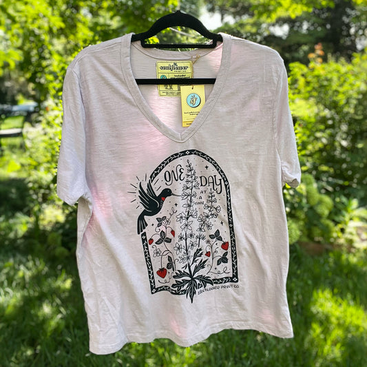 One Day at a Time | July Birth Flower | Light Purple V-Neck Tee | 2X