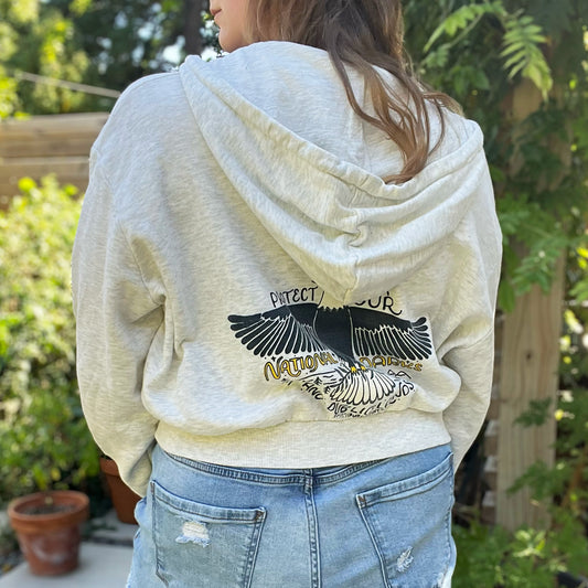 National Parks | Lt. Gray Cropped Hoodie Jacket | XL
