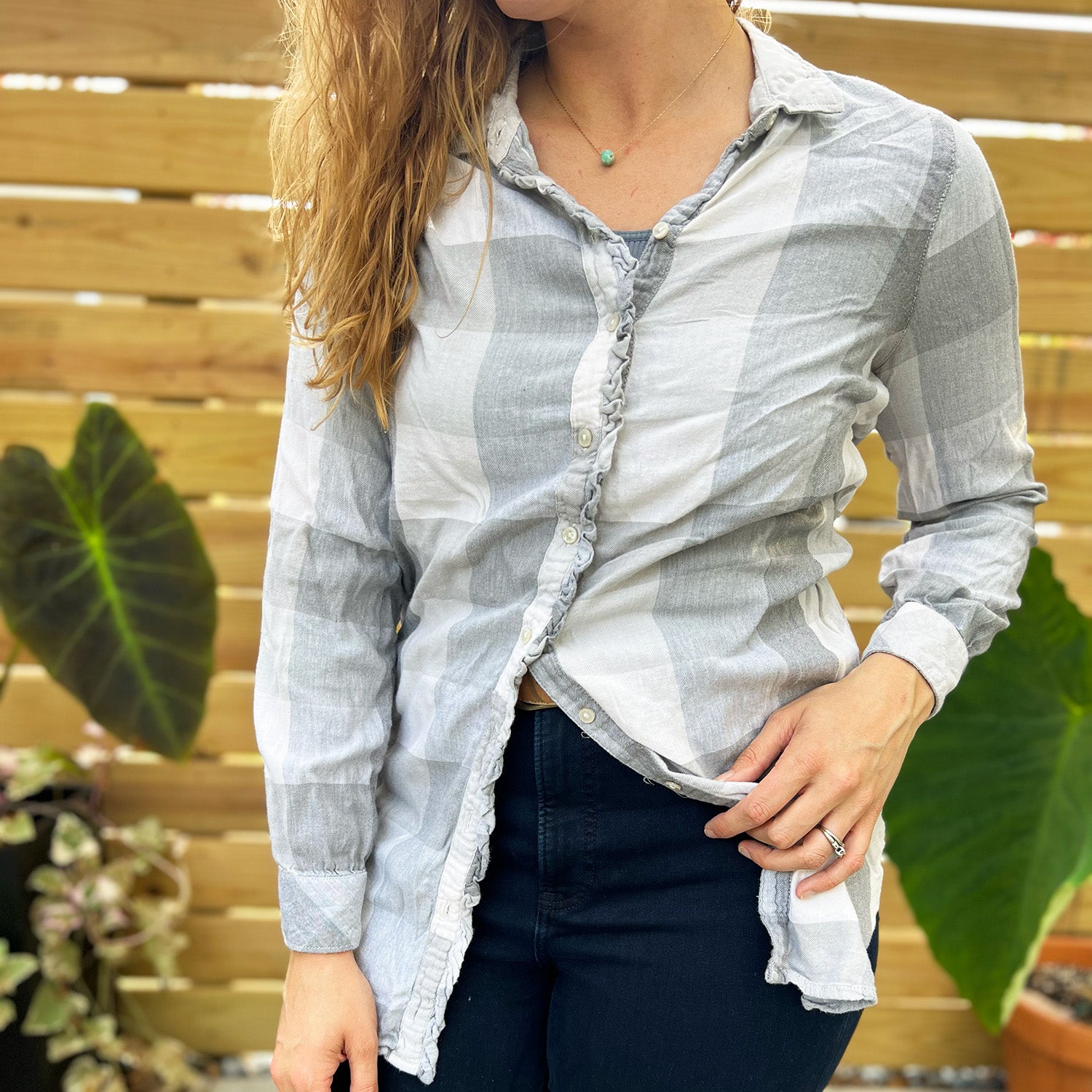 Protect Mother Nature | Gray Flannel Button Up | Medium.