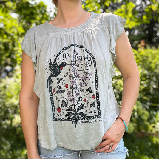 One Day at a Time | July Birth Flower | Gray Cute Top | XL