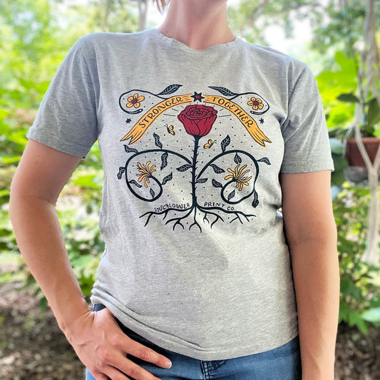 Stronger Together | June Birth Flower | Heather Gray Tee | Medium