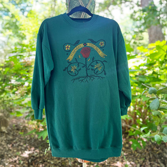 Stronger Together | June Birth Flower | Green Sweatshirt Dress | Small