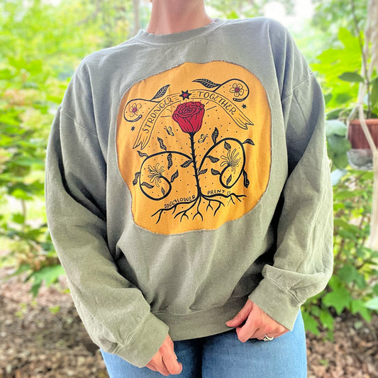 Stronger Together | June Birth Flower | Green Sweatshirt | XL