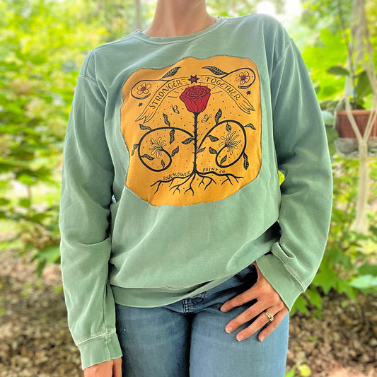 Stronger Together | June Birth Flower | Teal Sweatshirt | Large