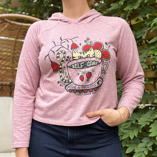 Self Care Cat | Pink Hoodie Sweatshirt | Large