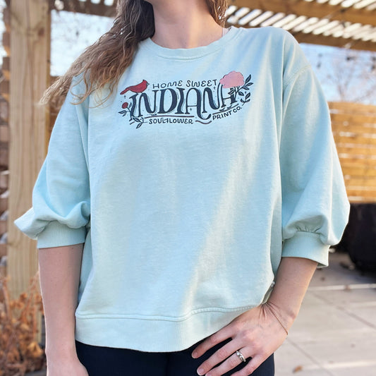 Seconds ✿ Home Sweet Indiana | Light Blue 3/4 Sleeve Sweatshirt | 2X