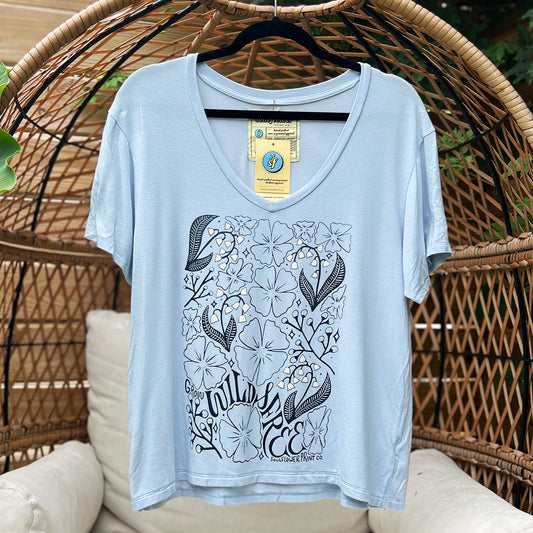 Wild & Free | Blue V-Neck Tee | Small