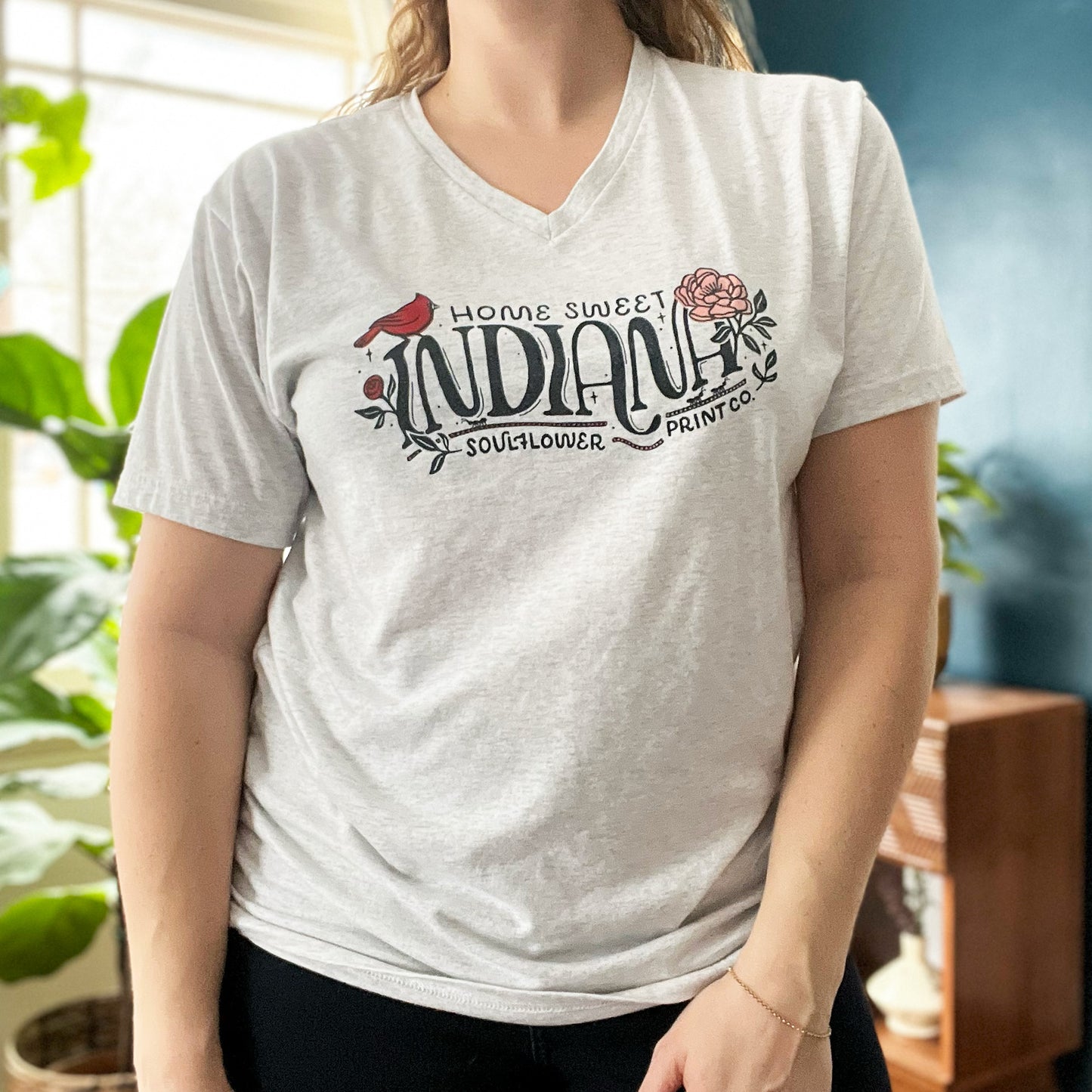 Home Sweet Indiana | Light Heather Gray Tee | Medium