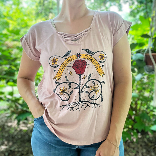 Stronger Together | June Birth Flower | Pink Tee | XL